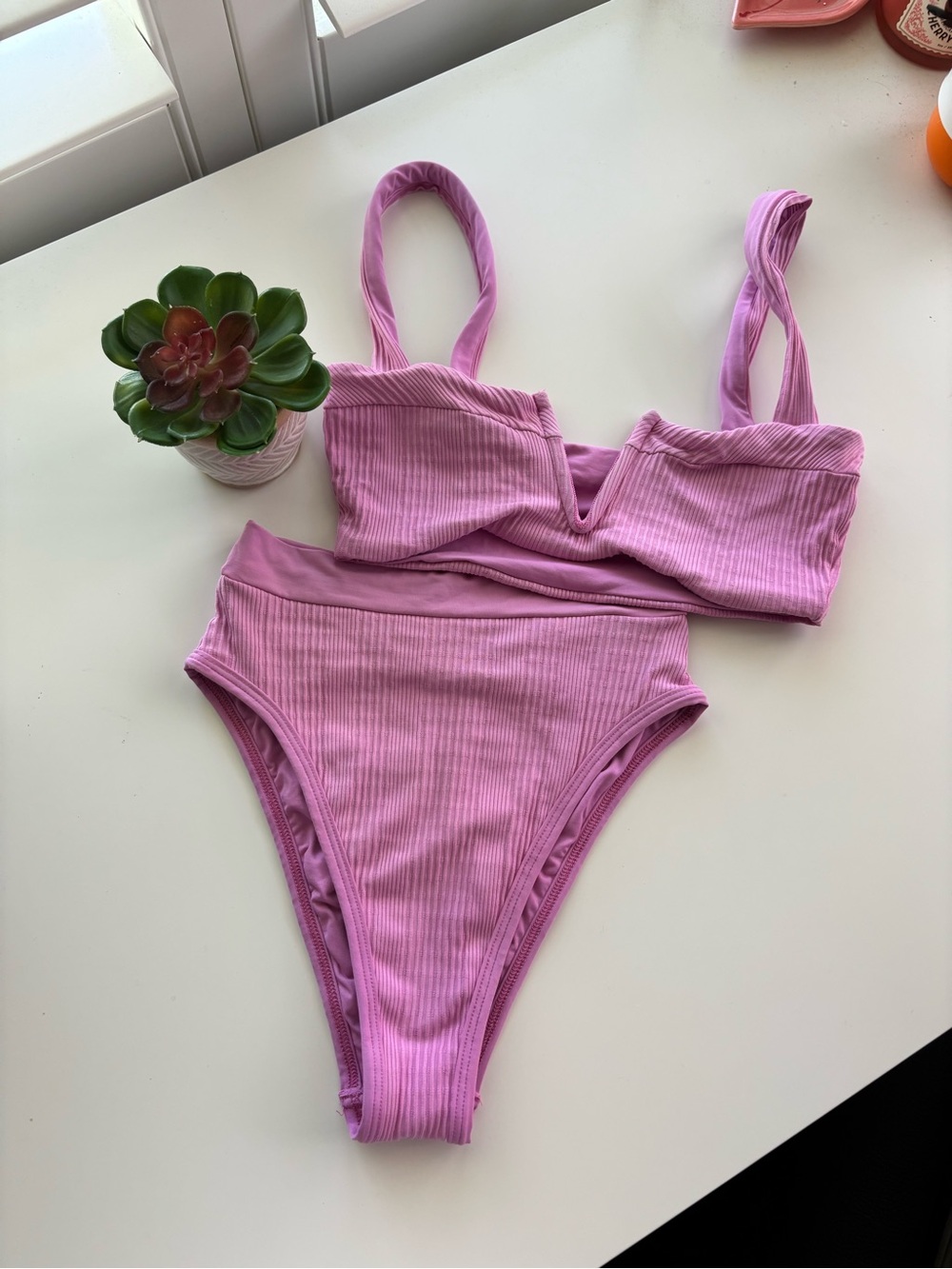 L*Space Pink Ribbed Bikini XS